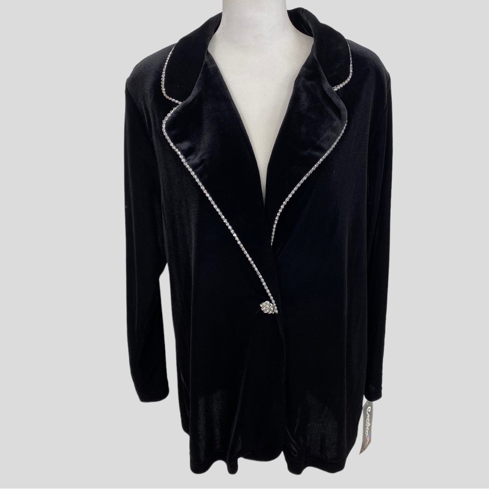 Vintage Caribou NYC Black Velour Crystal Trim Blazer Jacket NWT